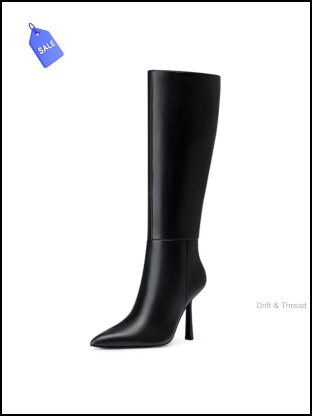 Women Knee High Boots Pointed Toe Stiletto Heel PU Leather Zip